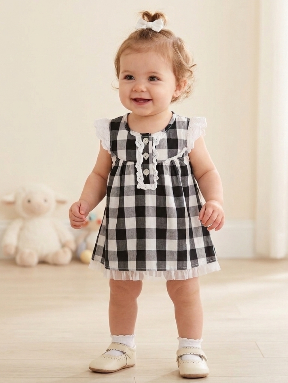 Calvin Klein Baby Girls Plaid Lace Casual Dress Size 6-9M